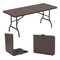 6 Feet Wood Grain HDPE Folding Table with Safety Lock and Metal Legs Perfect for Outdoor Use
